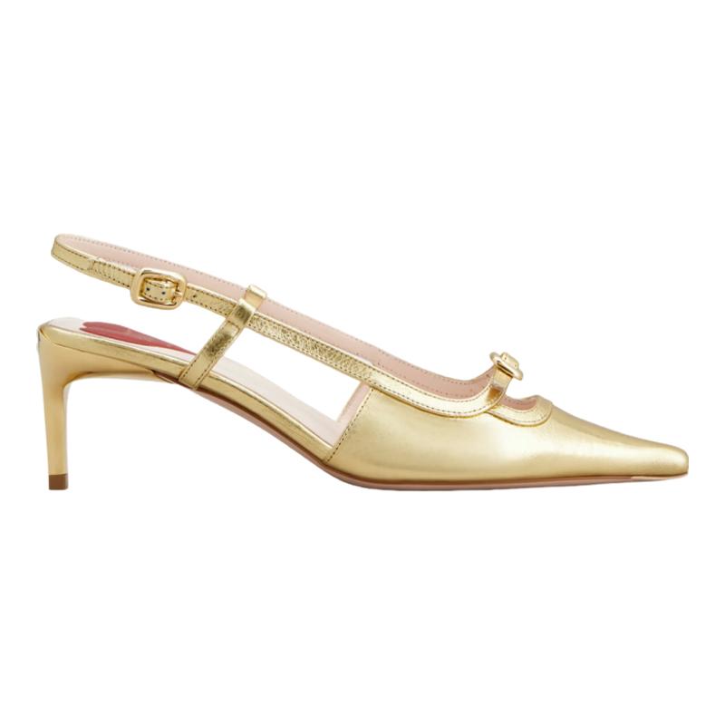 RogerVivier/罗杰维维亚女士高跟鞋羊皮金属饰面细带小猫跟新款