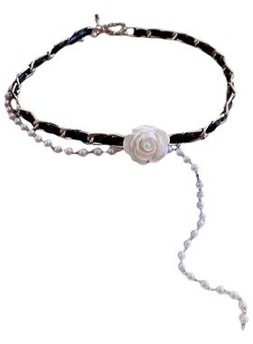 玫瑰花珍珠choker黑色项圈女高级感小众颈链气质锁骨链颈带