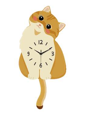原创小猫挂钟金渐层挂钟尾巴可摇摆创意钟表乔迁礼物静音挂钟