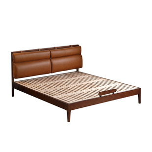 大司马 中古风真皮小户型适合小房间的省空间齐边床白蜡木实木床