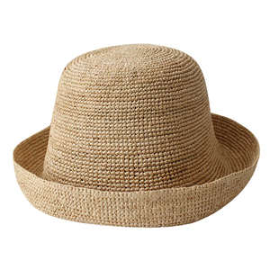 春夏拉菲草复古赫本洋气直筒草帽长盆帽夏天防晒遮阳度假帽赫本风