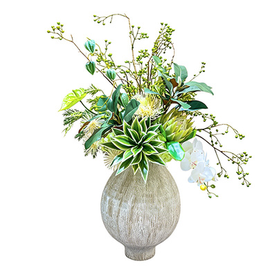 仿真绿色系侘寂风花艺桌面花摆件