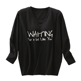 纯棉带胸垫长袖T恤女文胸罩杯一体秋冬宽松打底衫蝙蝠衫外穿上衣