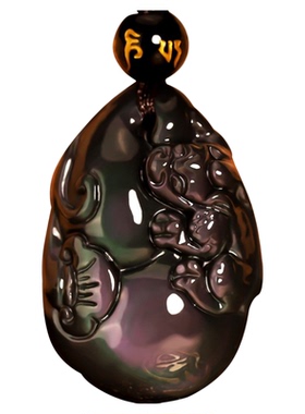 天然黑曜石貔貅葫芦开运吊坠项链