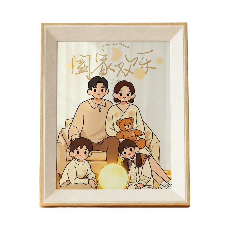 洗全家福照片做成摆台定制相框打印纪念相片摆件插画卡通创意相册