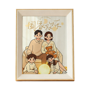洗全家福照片做成摆台定制相框打印纪念相片摆件插画卡通创意相册