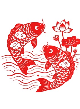 中国风鲤鱼荷花墙贴客厅窗户门窗装饰贴纸红色剪纸马年窗花自粘贴