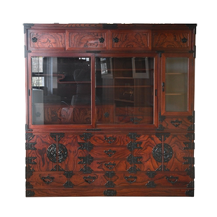 日本家具 岩谷堂箪笥 菊幸制 榉木 柾纹 天然杢 间茶棚 茶柜
