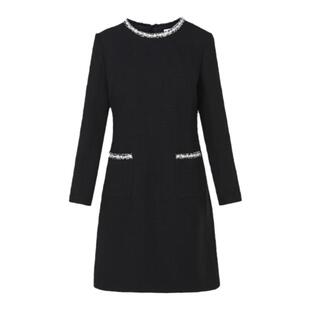 朗姿法式小香风黑色通勤高级感内搭气质连衣裙2024年春季新款裙子