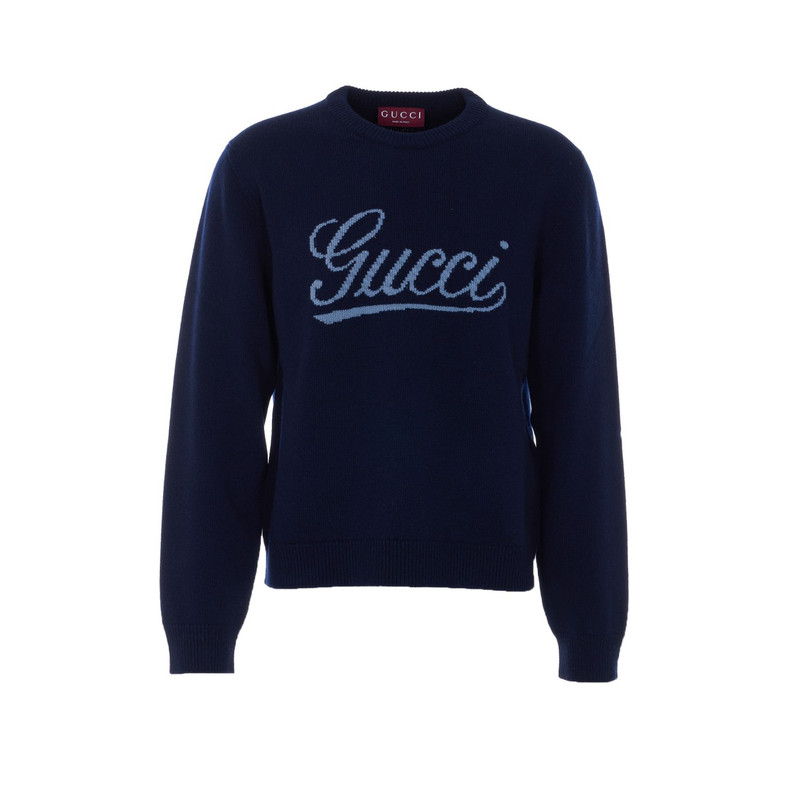 GUCCI 古驰男士深蓝色羊毛圆领毛衣26早春新款意大利代购鉴别正品