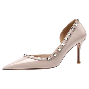 尖头性感侧空铆钉鞋高跟凉鞋女2026秋冬网红新款裸色浅口柳丁单鞋