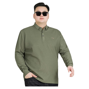 纯棉长袖polo衫男加肥加大号运动上衣肥佬时尚商务翻领T恤打底衫
