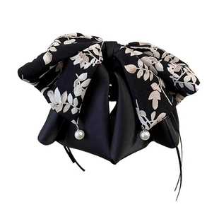 中餐厅姜妍同款水墨黑白印花立体蝴蝶结飘带抓夹国风半扎马尾发夹