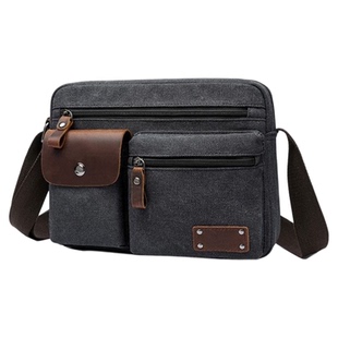 2025厚实帆布多袋横款方形男式单肩斜挎9.7寸IPAD伞逛街游玩小包