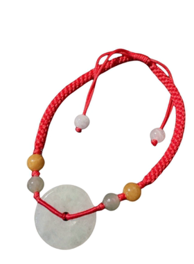 荔枝冻白玉髓平安扣项链 水灵水灵冰透白玉髓玛瑙平安扣手链 朱砂