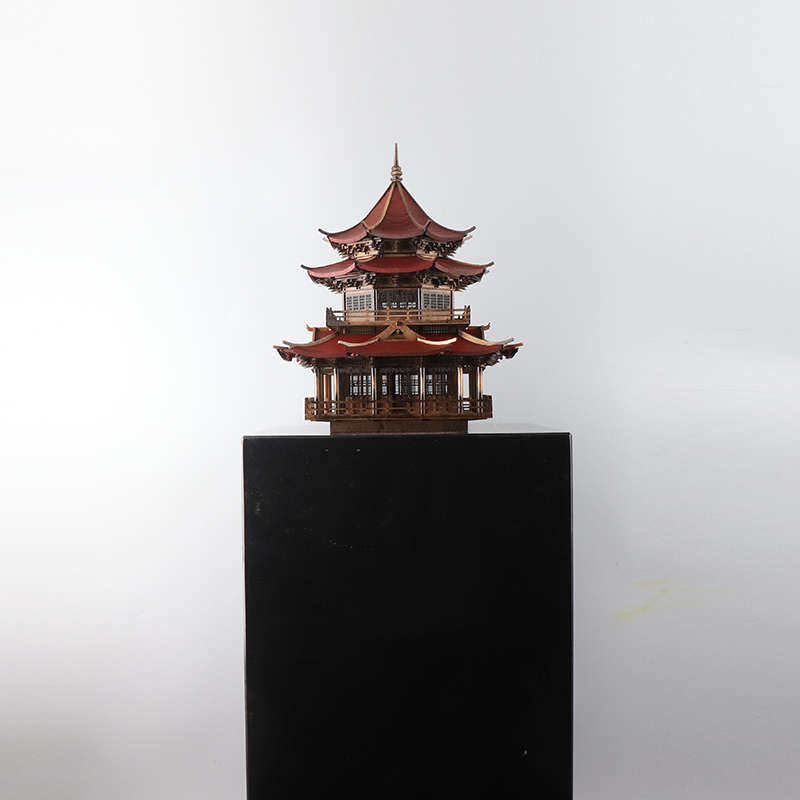 新中式古建筑八角凉亭艺术品雕塑台客厅书房办公桌软装饰品摆件