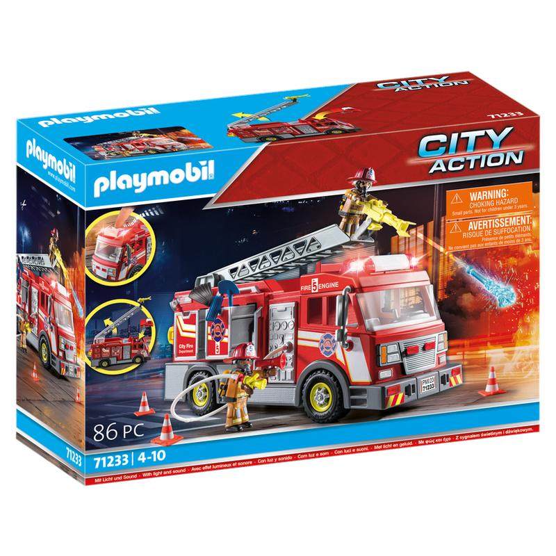 playmobil摩比世界男孩儿童玩具拼装云梯车消防车71233汽车