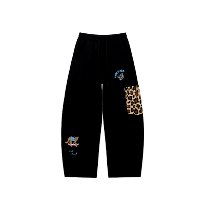 LAMLICKA豹纹宽松直筒弯刀休闲裤