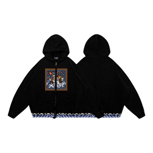 TEE7-国潮衣冠禽兽官补一品大员重磅纯棉帽衫宽松卫衣外套