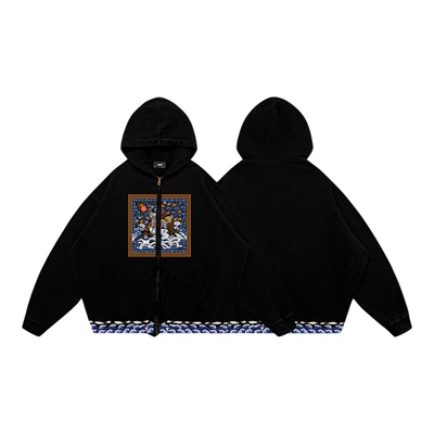 TEE7-国潮衣冠禽兽官补一品大员重磅纯棉帽衫宽松卫衣外套