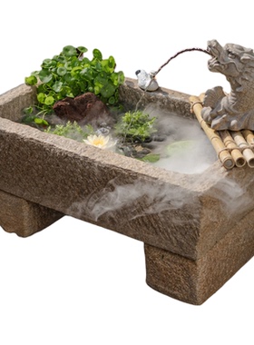 龙头吐水庭院造景石槽鱼缸石盆