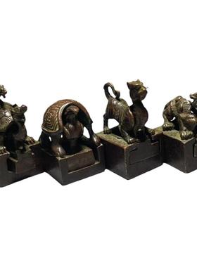 实心铜印章四大神兽青龙白虎朱雀玄武铜章子母印章方形迷你小印章