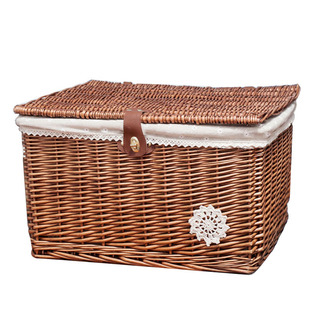 柳编收纳箱大号带锁扣藤编收纳筐带盖衣服筐藤筐篮子储物箱整理箱