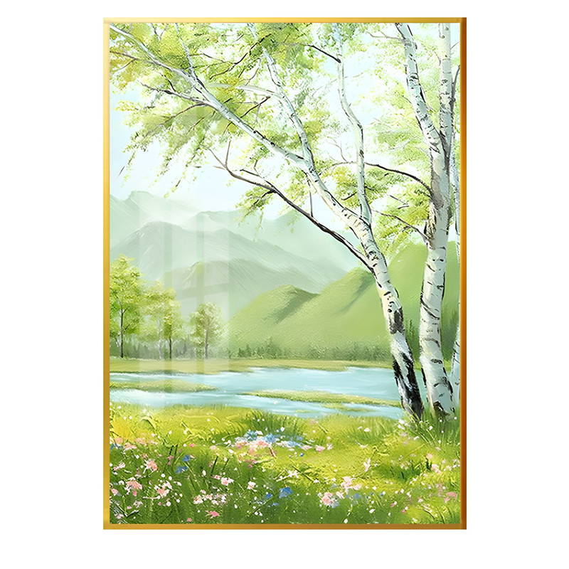 小清新自然风景绿色森林大树玄关装饰画客厅走廊尽头挂画