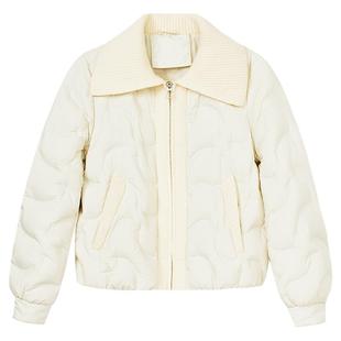 佧茜文设计感羽绒服2025冬季新款时尚肌理线条翻领拼接米色外套