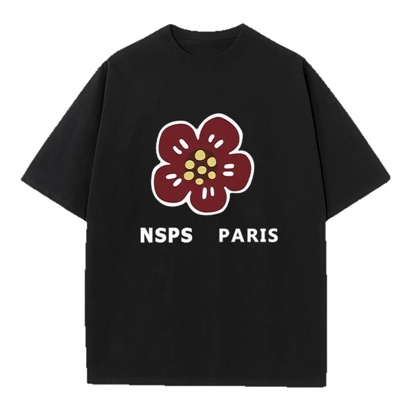NSPS官方联名特大码300斤男女款时尚小红花宽松高街潮短袖t恤上衣