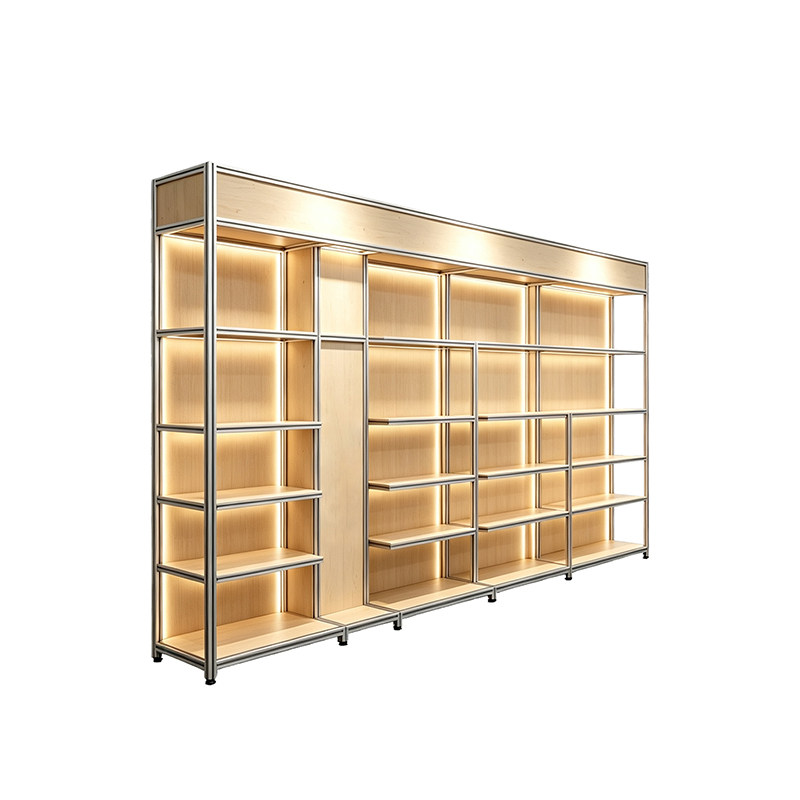 现代简约铝型材海洋板展示柜带灯多层陈列商业全屋定制样品展示架