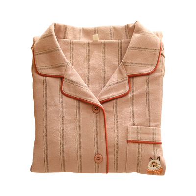 青少年卡通可爱纯棉睡衣女秋冬加厚条纹男款长袖家居服套装高级感