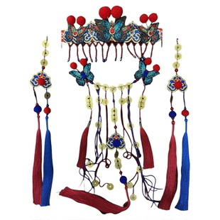 原创戏曲风头饰傩戏发饰祭祀流苏发带国风汉服抹额纯手工缝制串珠