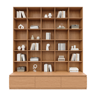政补定制书房整墙卡座储物柜一体书柜书架客厅办公落地实木展示柜