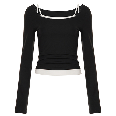 简约ins休闲撞色上衣两件套