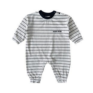 纯棉婴儿连体衣早春秋款洋气条纹6个月9男女宝宝哈衣爬服外穿春装