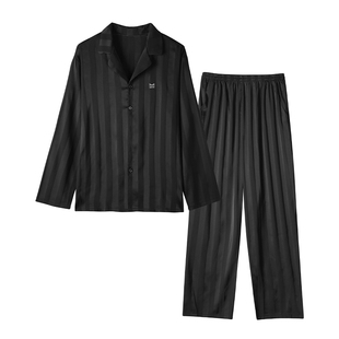 猫人冰丝男士睡衣春秋款薄款夏季宽松大码条纹高级感送男友礼盒装