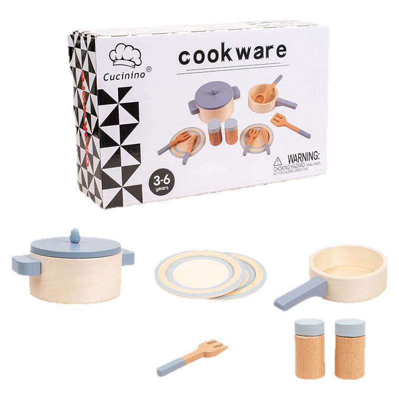 儿童做饭玩具过家家厨房女孩煮饭厨具套装锅铲调味瓶组合木质刀叉