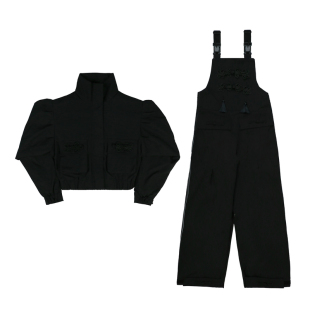 KEEPMONEY小众单板滑雪服套装加绒防水红色中国结滑雪背带裤女款