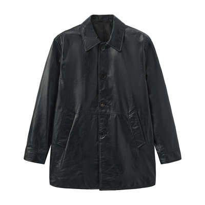 B1BDF4F11鸟家男装秋冬季休闲风衣翻领中长款牛皮真皮皮衣外套潮