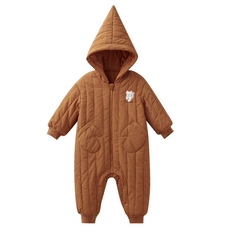 嫚熙婴儿连体衣三防夹棉外出棉服秋冬保暖连身衣打底宝宝爬服哈衣