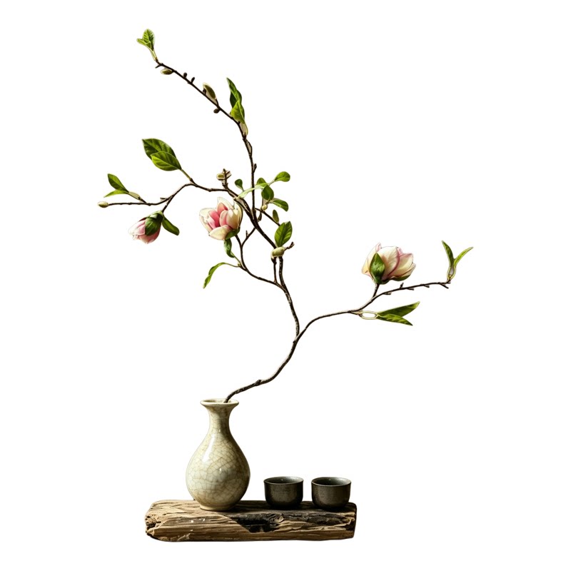 新中式仿真玉兰花 文人禅意插花 客厅茶室高级感摆件乔迁雅致礼品