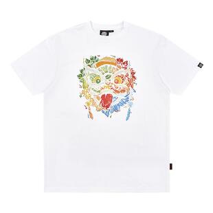 HEA 国潮醒狮个性涂鸦狮头短袖T恤男女同款宽松潮流印花纯棉上衣