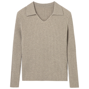 布景羊毛衫女冬季新品简约竖条纹直筒长袖纯羊毛针织衫毛衣1852