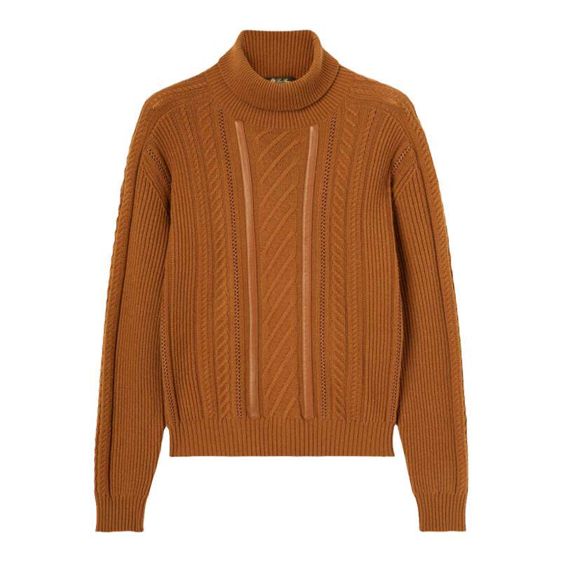 Loro Piana/诺悠翩雅男装深羊驼色高领长袖针织衫毛衣