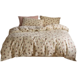 雨中曲法式复古碎花纯棉四件套 全棉床单床笠被套宿舍床品三件套