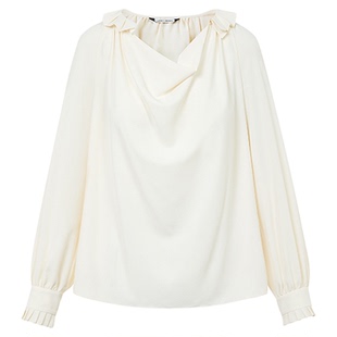 朗姿法式复古荡领衬衫女压褶设计感ol通勤上衣女2025年冬季新款