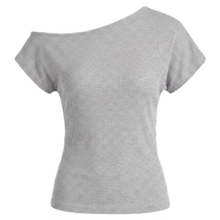 CLIMAX VISION肌理感华夫格不对称扭结斜肩收腰短袖T恤女露肩tee