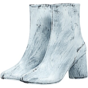 法国小众设计daymare黑白高跟分趾靴涂鸦猪蹄个性巨好看的短靴女