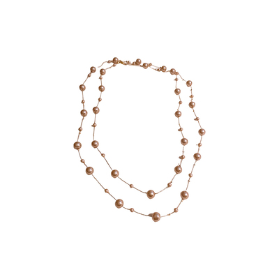 叠戴香槟色珍珠毛衣链